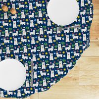 westie fabric dogs beach summer tropical design - navy