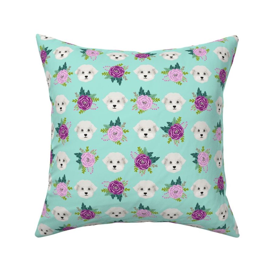 maltese fabric dog florals fabric dogs maltese fabric - mint