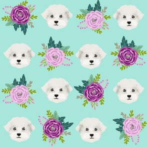 maltese fabric dog florals fabric dogs maltese fabric - mint