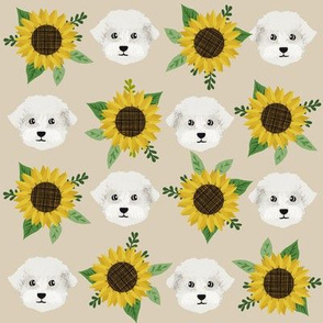 maltese fabric dog florals fabric dogs maltese fabric sunflowers - sand