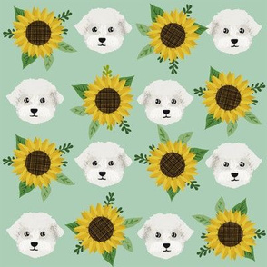 maltese fabric dog florals fabric dogs maltese fabric sunflowers - mint