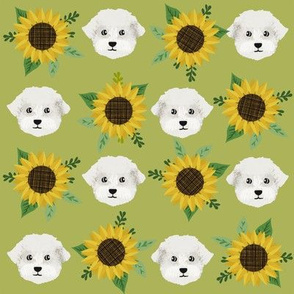 maltese fabric dog florals fabric dogs maltese fabric sunflowers - green