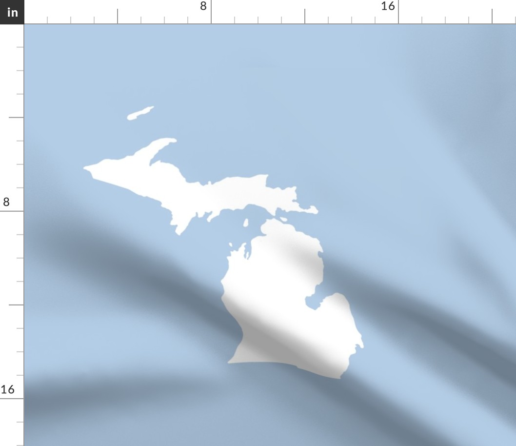 Michigan silhouette - 18" white on light blue