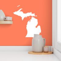 Michigan silhouette - 18" white on coral
