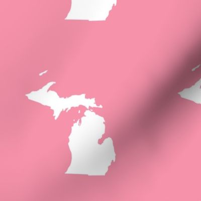 Michigan silhouette - 6" white on pink