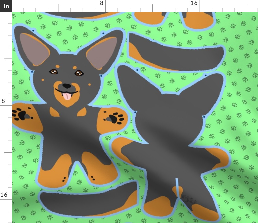 Kawaii Beauceron plushie on green - black and rust