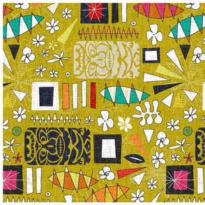 tiki yellow tea towel