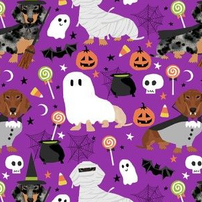 dachshund halloween fabric dog dogs fabric doxie halloween spooky ghost fabric - purple