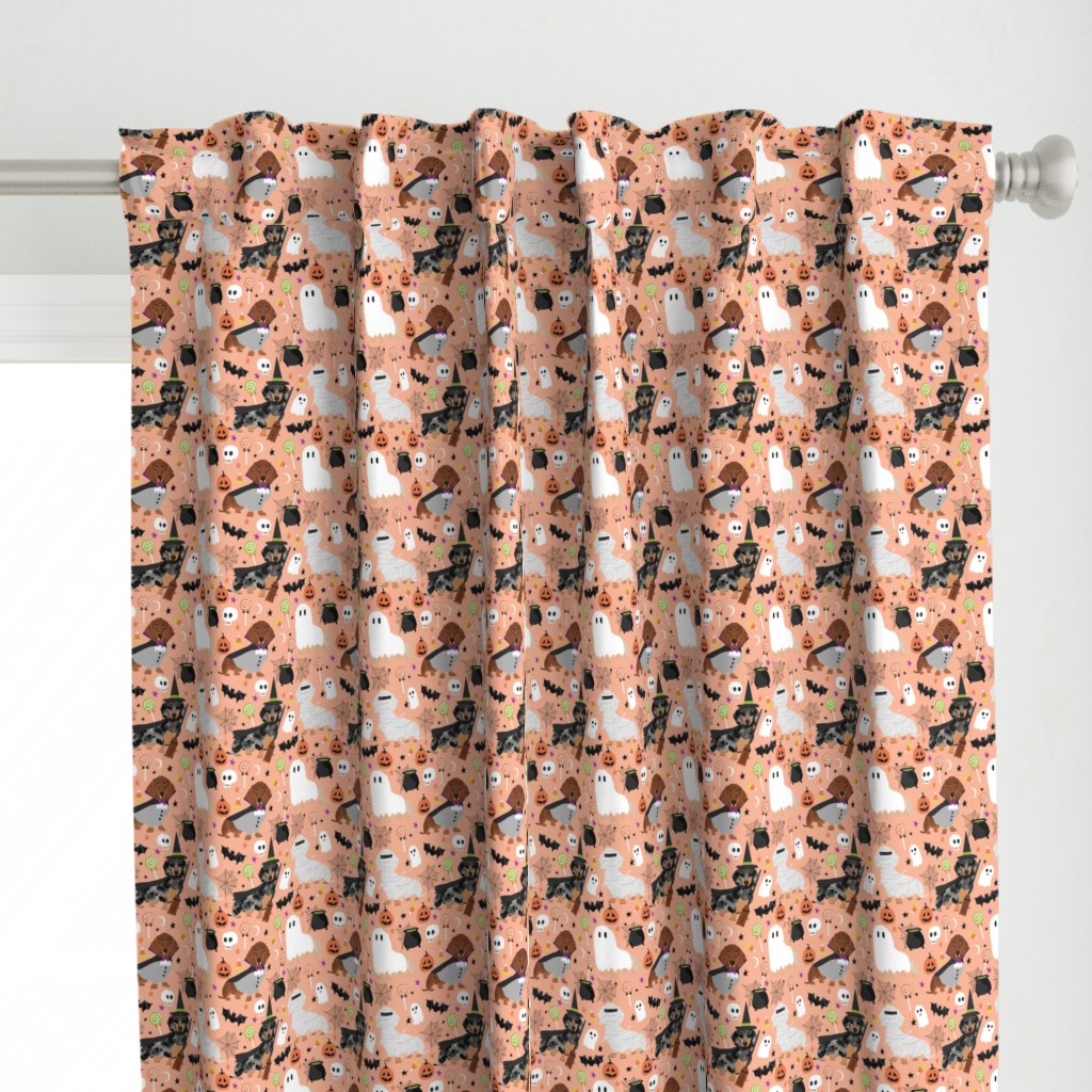 dachshund halloween fabric dog dogs fabric doxie halloween spooky ghost fabric - light orange