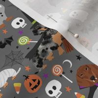 dachshund halloween fabric dog dogs fabric doxie halloween spooky ghost fabric - charcoal