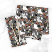 dachshund halloween fabric dog dogs fabric doxie halloween spooky ghost fabric - charcoal