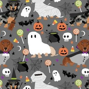 dachshund halloween fabric dog dogs fabric doxie halloween spooky ghost fabric - charcoal