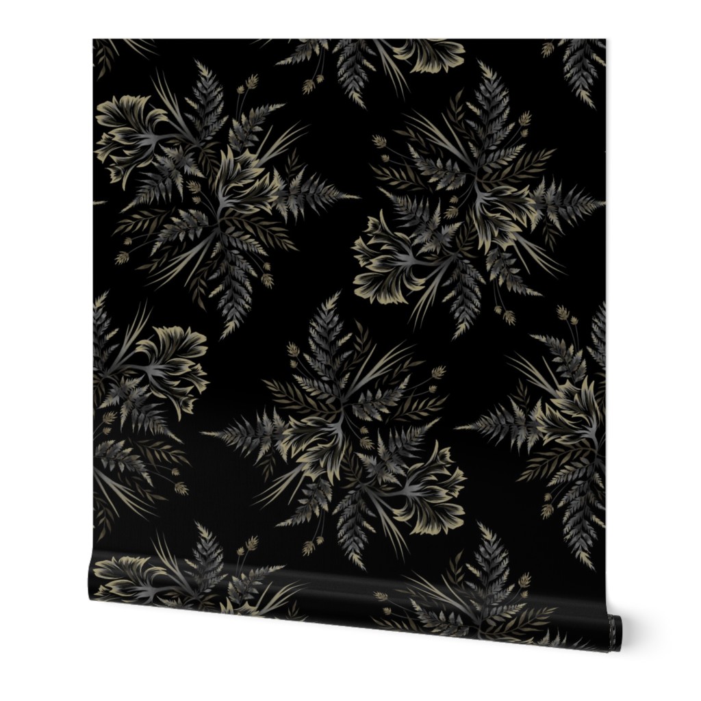 Parrot Tulips & Ferns - Black - LARGE