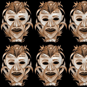 MEDIUM SERIOUS TIKI TRIBAL MASK STONE WOOD EFFECT