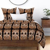 LARGE SMILING TIKI TRIBAL STONE WOOD EFFECT