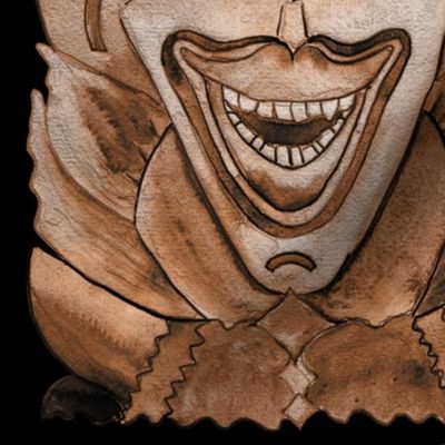 LARGE SMILING TIKI TRIBAL STONE WOOD EFFECT