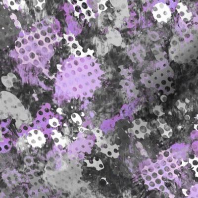 Grunge Dots Watercolor Paint Splatter Black& White Grey Purple Halloween