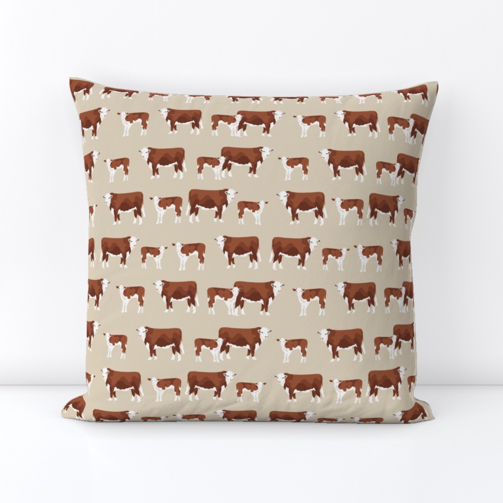 hereford cattle and calf fabric farm fabrics - sand