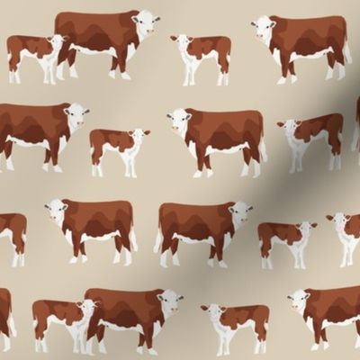 hereford cattle and calf fabric farm fabrics - sand