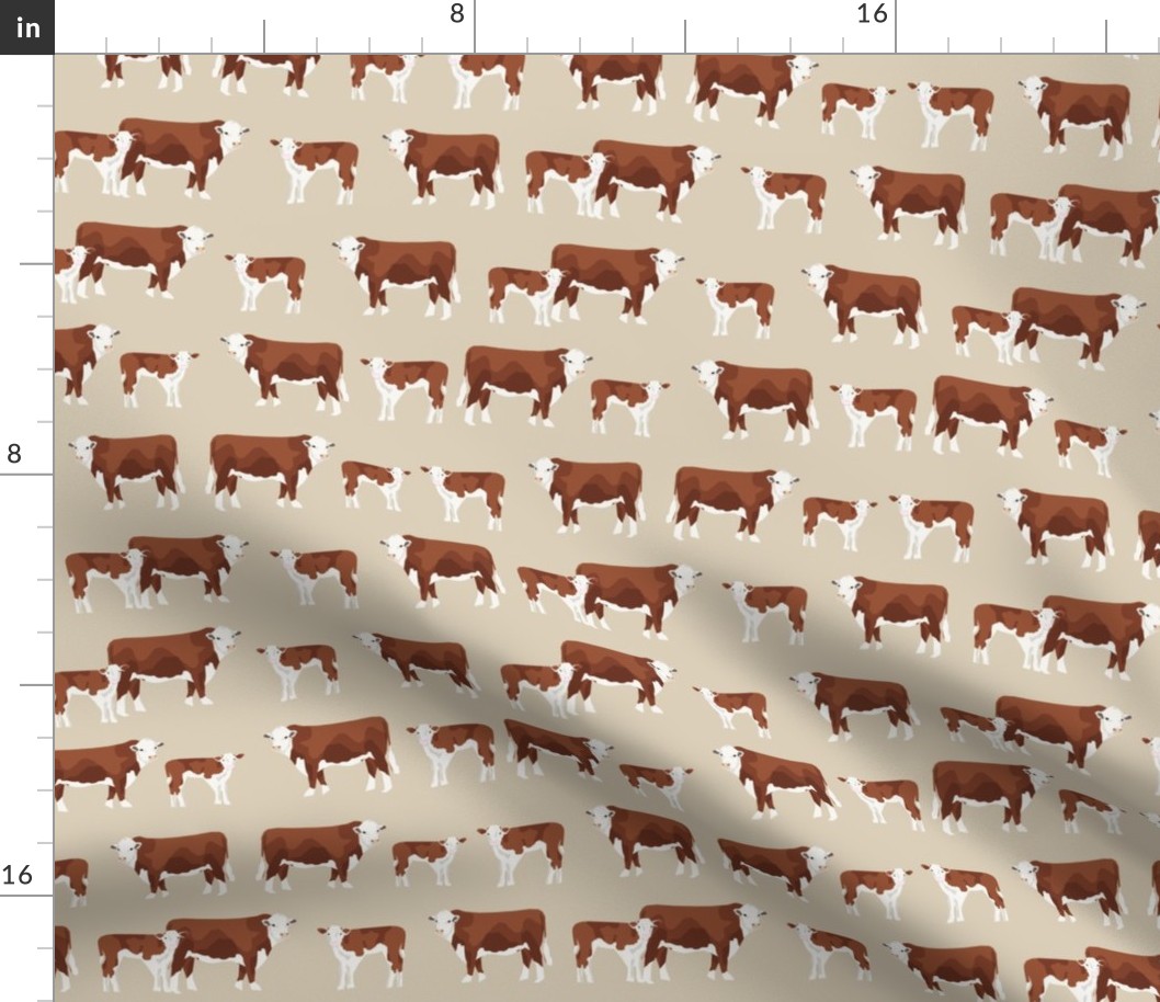 hereford cattle and calf fabric farm fabrics - sand