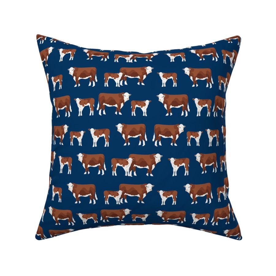 hereford cattle and calf fabric farm fabrics - navy