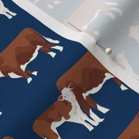 hereford cattle and calf fabric farm fabrics - navy
