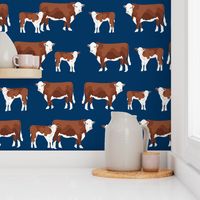 hereford cattle and calf fabric farm fabrics - navy