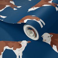 hereford cattle and calf fabric farm fabrics - navy