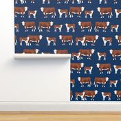 hereford cattle and calf fabric farm fabrics - navy