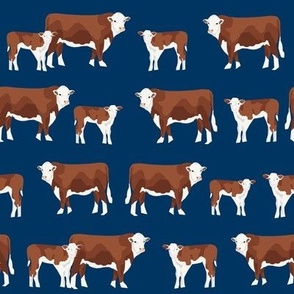 hereford cattle and calf fabric farm fabrics - navy