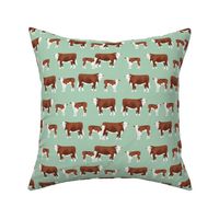 hereford cattle and calf fabric farm fabrics - mint