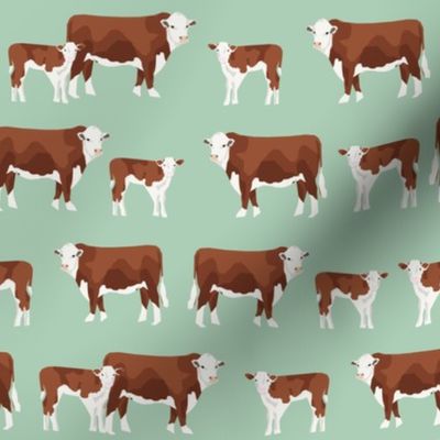 hereford cattle and calf fabric farm fabrics - mint