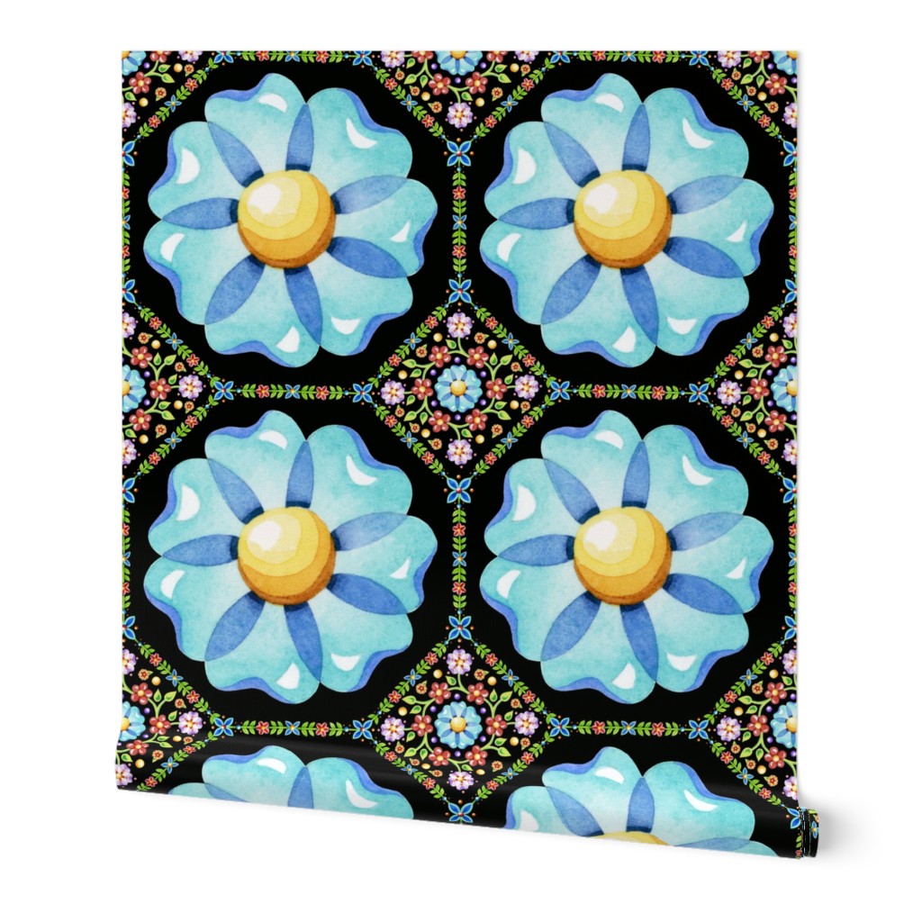 Blue Daisy Boho on black