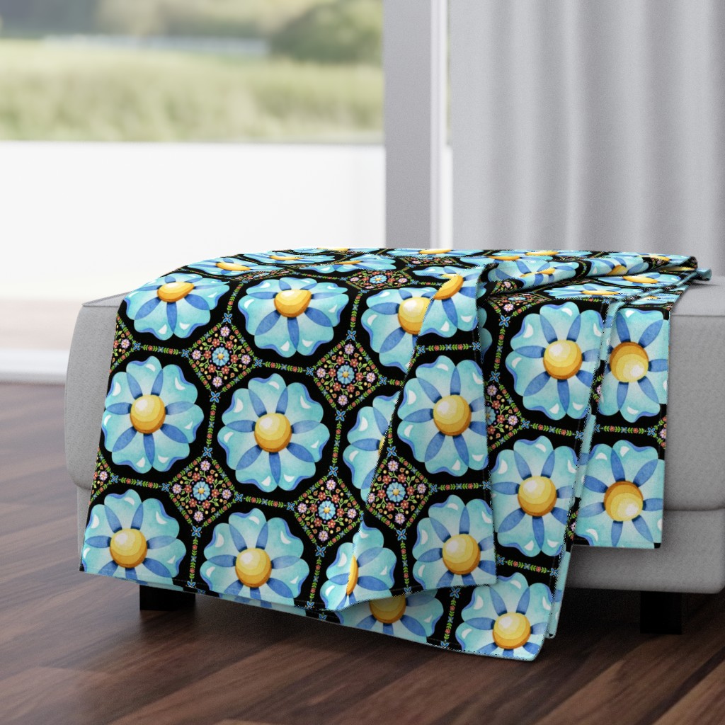 Blue Daisy Boho on black