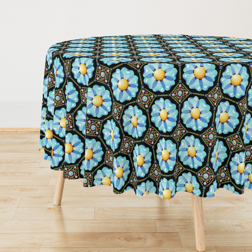 Blue Daisy Boho on black