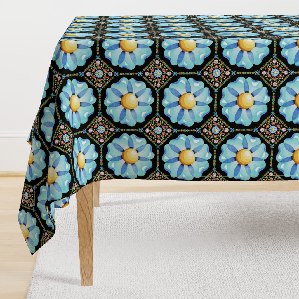 Blue Daisy Boho on black