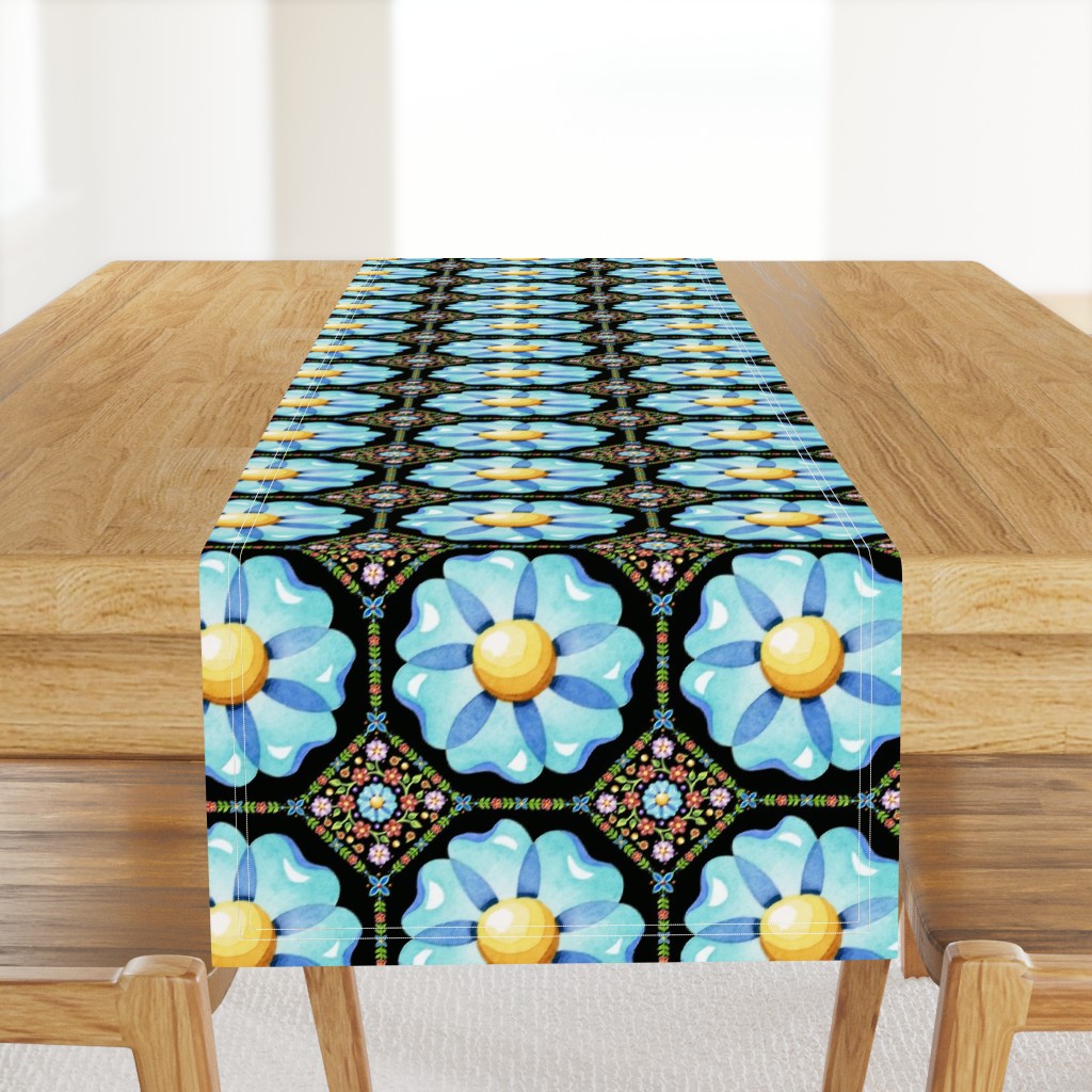 Blue Daisy Boho on black