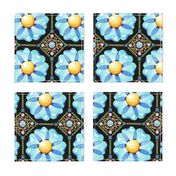 Blue Daisy Boho on black