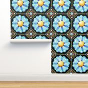 Blue Daisy Boho on black