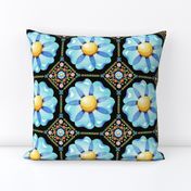 Blue Daisy Boho on black