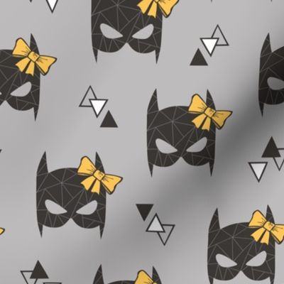 Girly Geometric Bat Mask with Yellow Bow on Grey