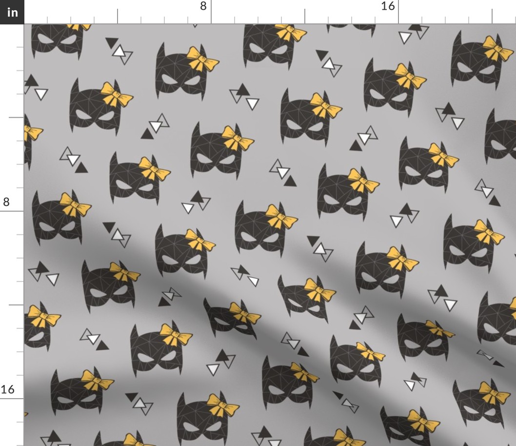 Girly Geometric Bat Mask with Yellow Bow on Grey