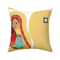 Indian Mother and Baby, Doll Pillow, Red and Blue, Cut and Sew