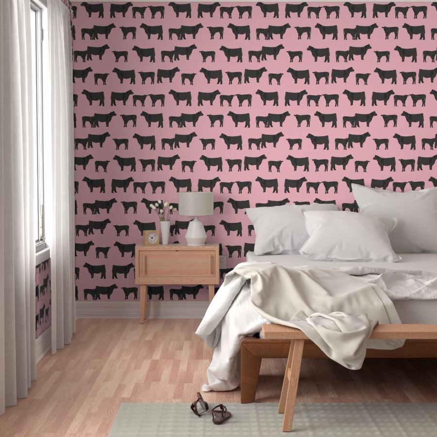 black angus fabric cattle and cow fabric cow design -  pink