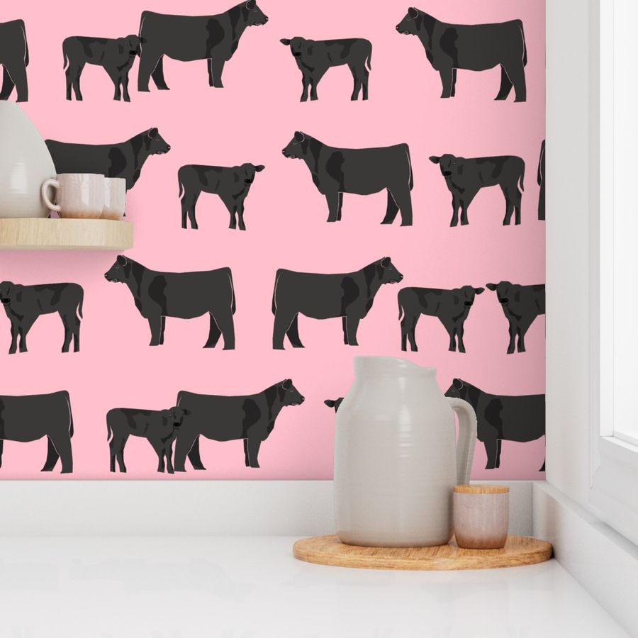 black angus fabric cattle and cow fabric cow design -  pink