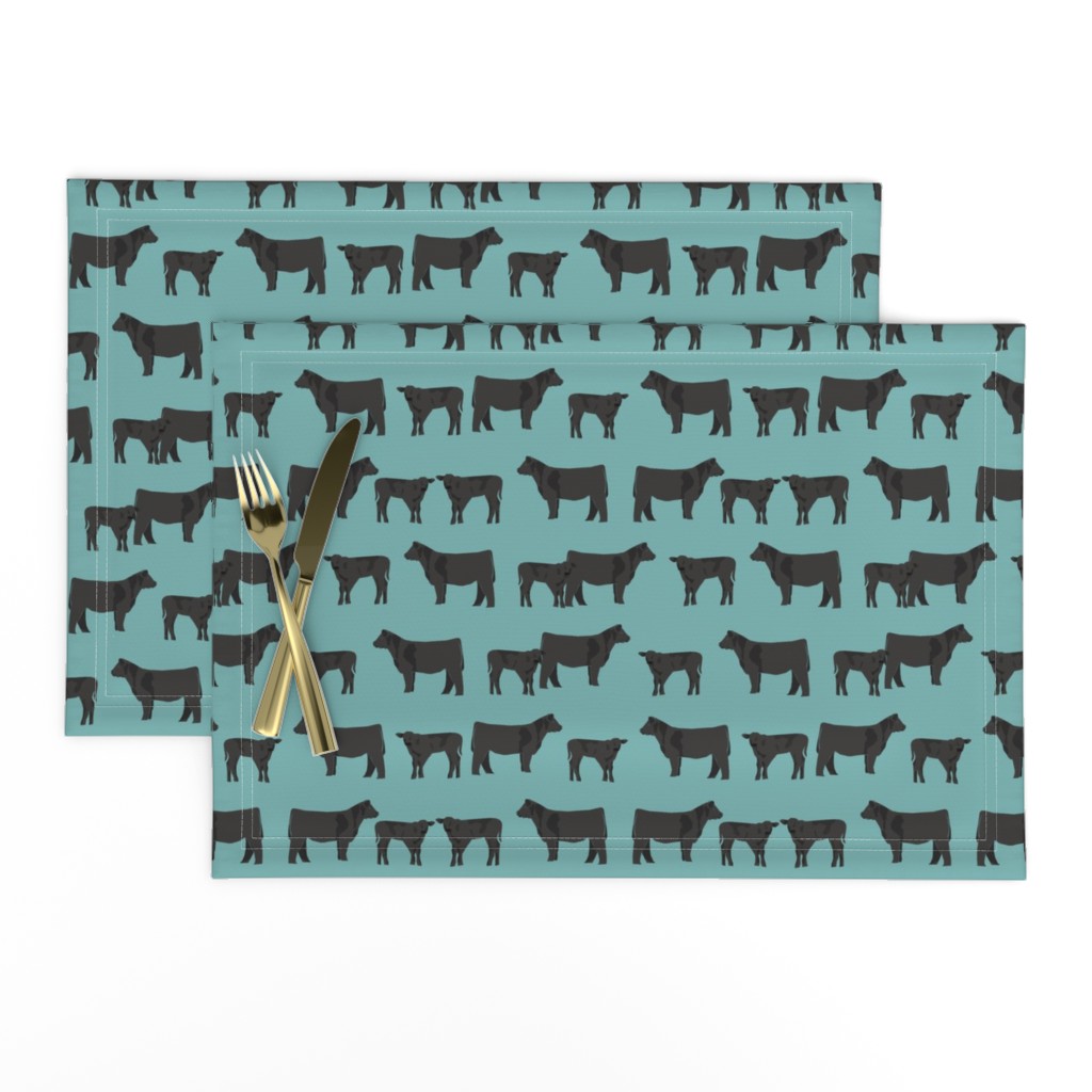 black angus fabric cattle and cow fabric cow design - blue