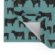 black angus fabric cattle and cow fabric cow design - blue