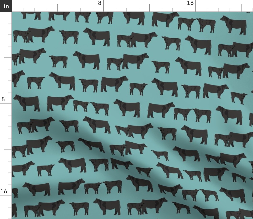 black angus fabric cattle and cow fabric cow design - blue