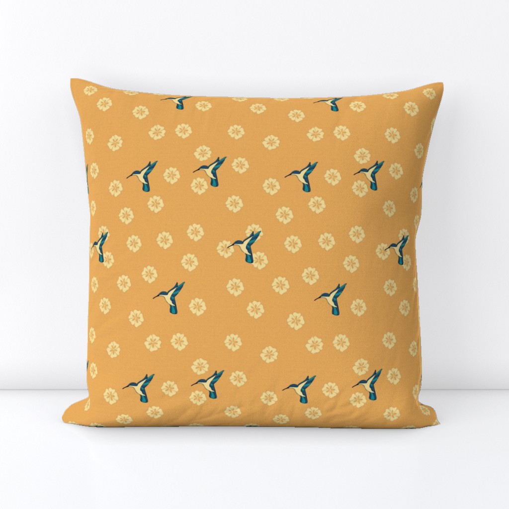 Vintage Hummingbirds in Blue and Mustard