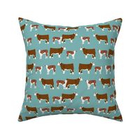 hereford cattle and cow fabric - blue